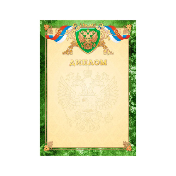 Бланк "Диплом" с Российской символикой, премиум, зеленый 2231 Квадра